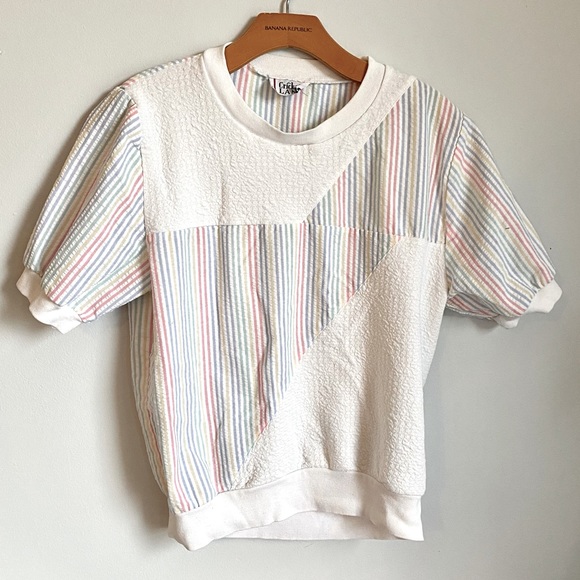 Cricket Lane Tops - 80s Cricket Lane Short Sleeved Pastel Rainbow Patchwork Retro